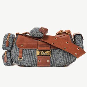 Christian Dior Street Chic Columbus Avenue Blue Logo-Jacquard Shoulder Bag